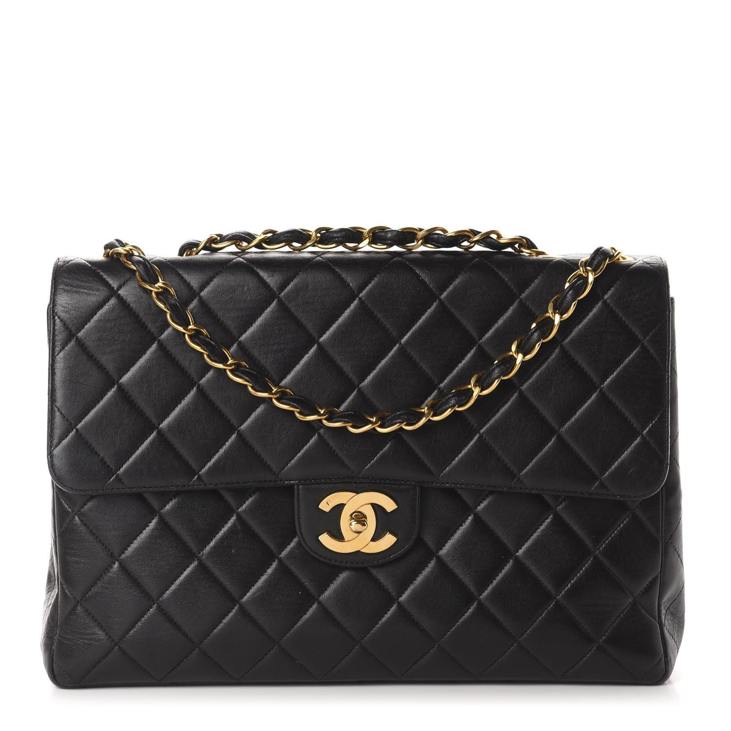 Lambskin Quilted Jumbo Single Flap Black