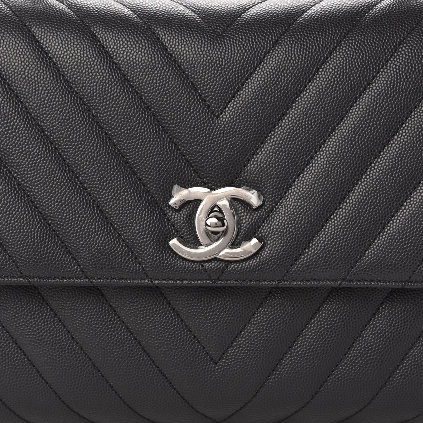 Caviar Chevron Quilted Small Coco Handle Flap Black