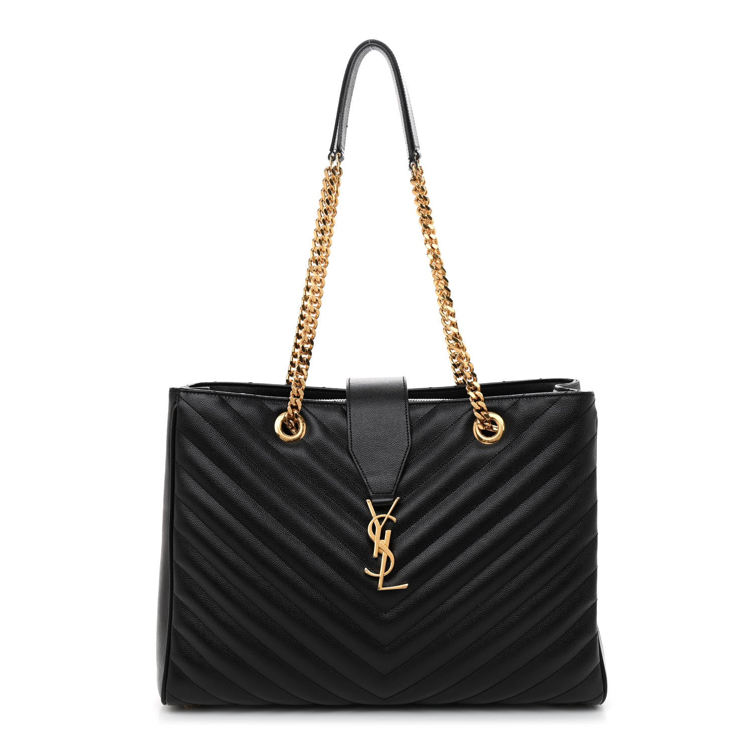 Saint Laurent Grain De Poudre Matelasse Chevron Monogram Shopping Bag Black 1 of 8