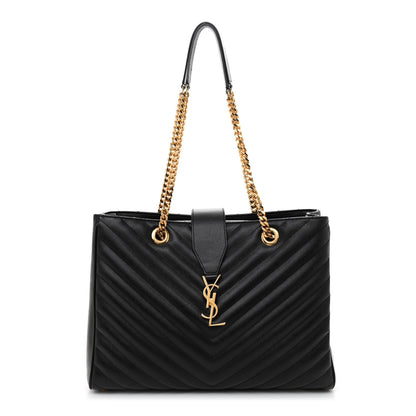 Saint Laurent Grain De Poudre Matelasse Chevron Monogram Shopping Bag Black 1 of 8