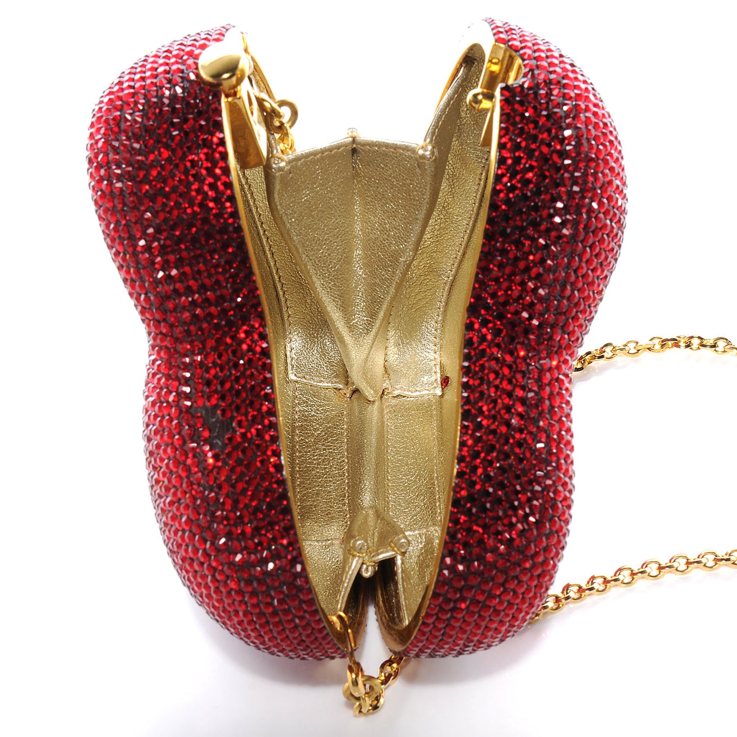 Crystal Heart Minaudiere Clutch Red