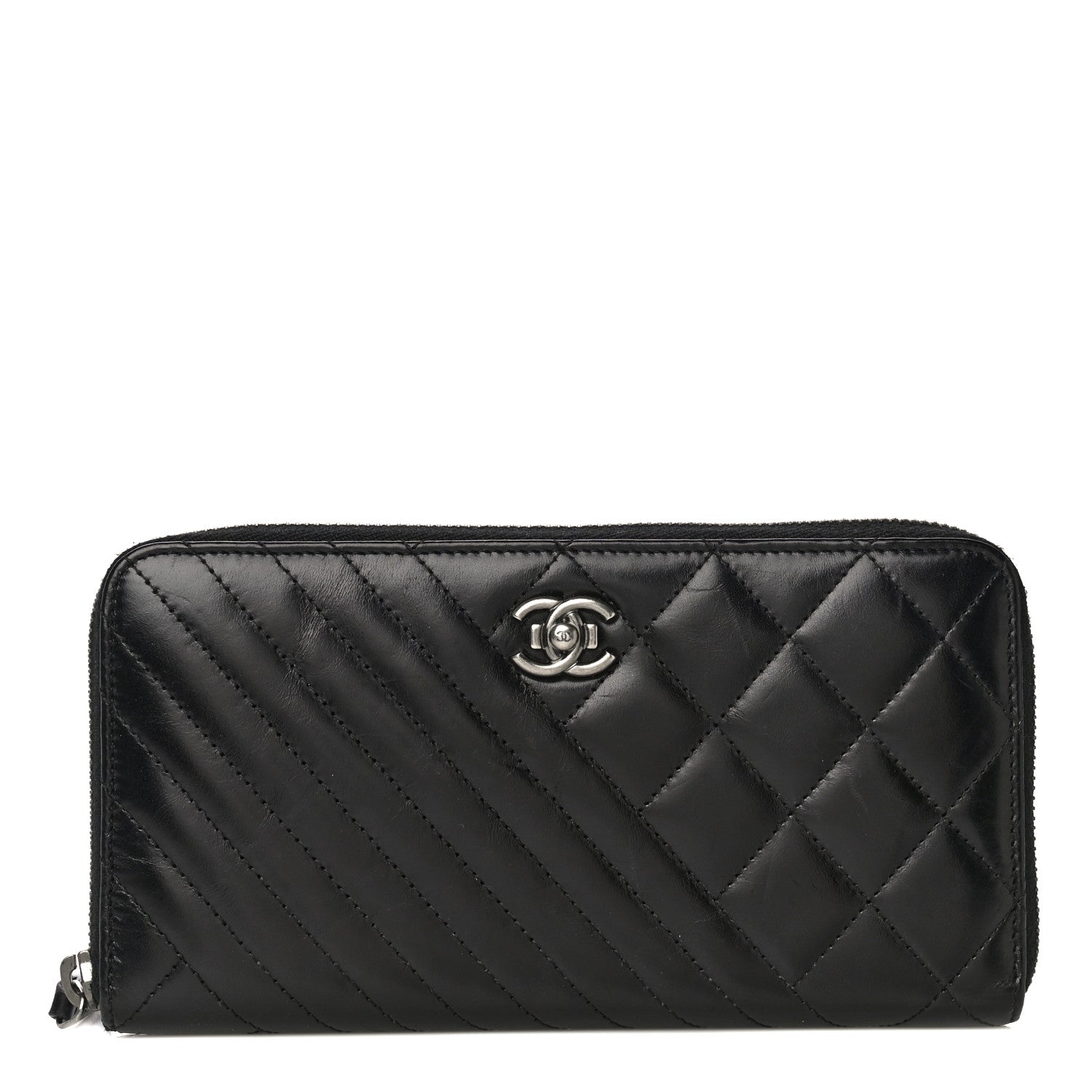 Chanel Glazed Calfskin Quilted Small Coco Boy Zip Around Wallet Black 1 of 12