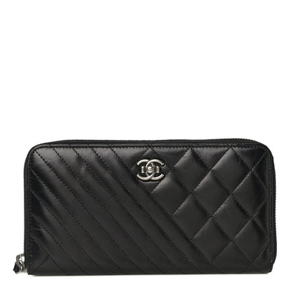 Chanel Glazed Calfskin Quilted Small Coco Boy Zip Around Wallet Black 1 of 12