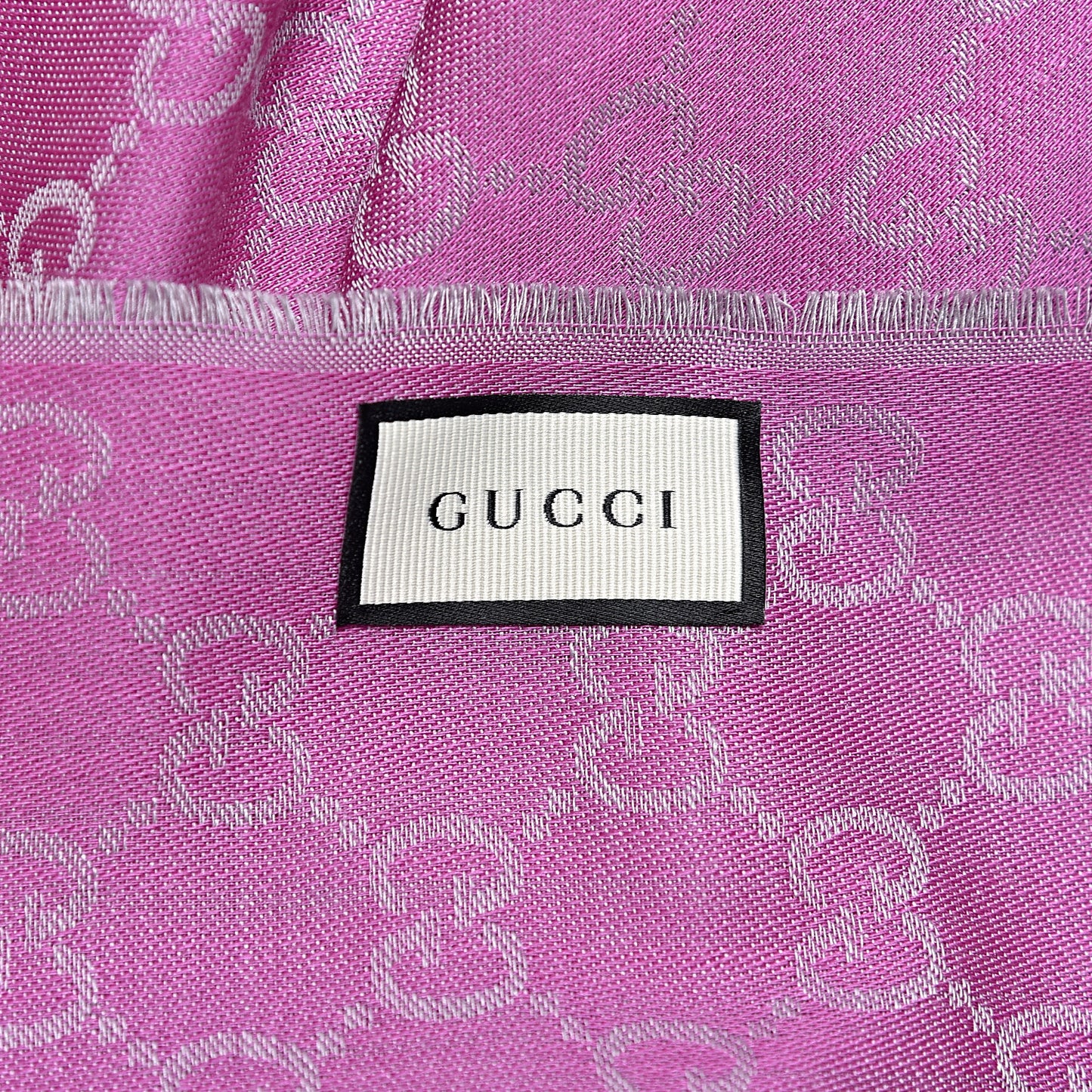 Wool Silk GG Monogram GGWeblong Fringe Scarf Shawl Zinc Pink