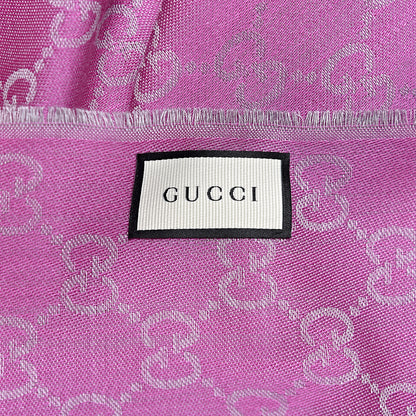 Gucci Wool Silk GG Monogram GGWeblong Fringe Scarf Shawl Zinc Pink 5 of 5
