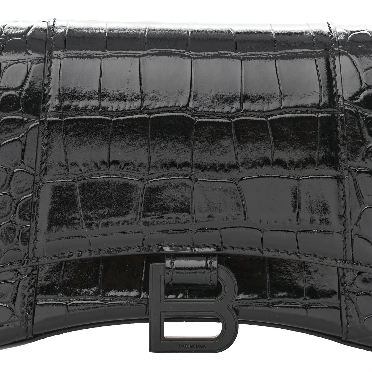 Shiny Calfskin Monochrome Crocodile Embossed Small Hourglass Evening Chain Bag Black