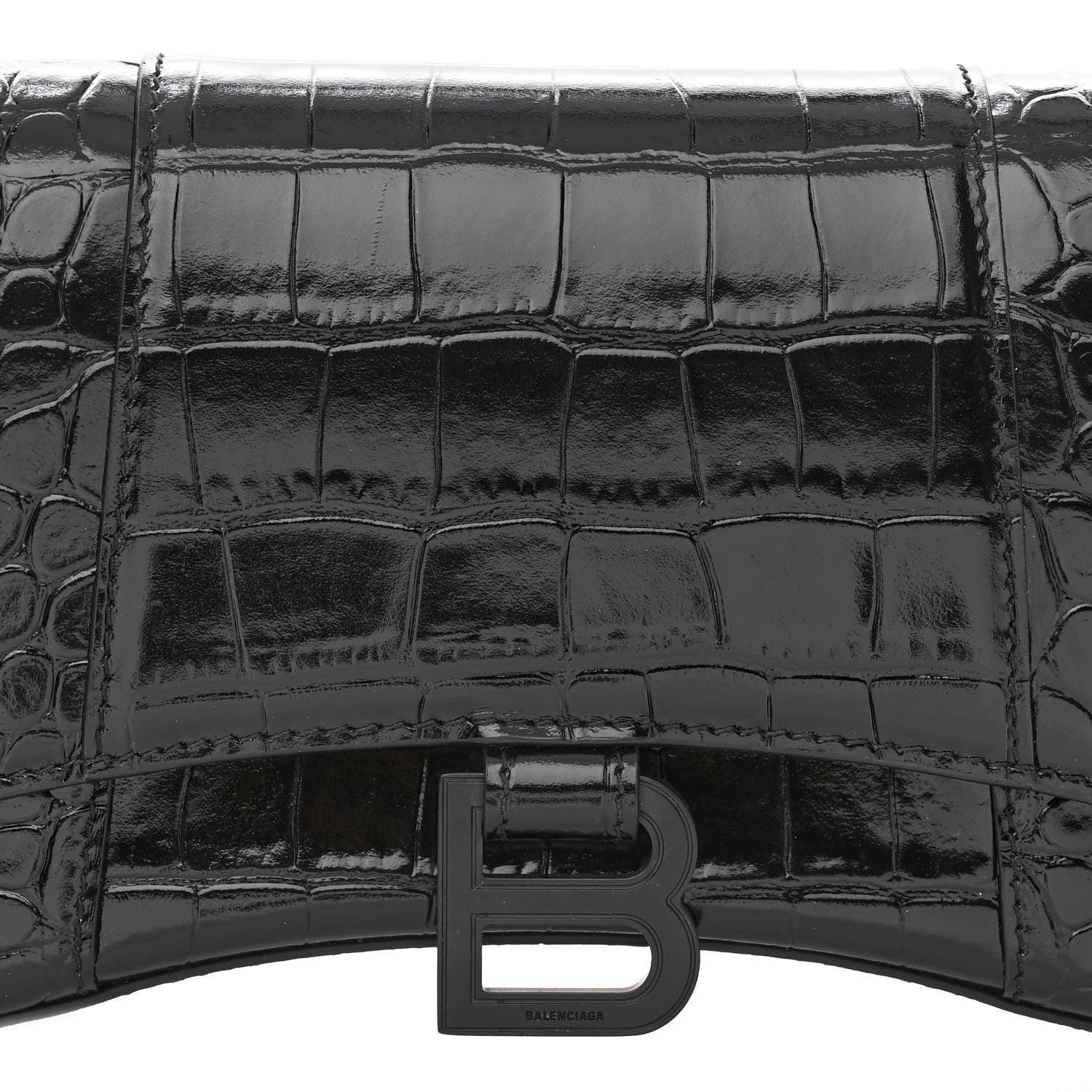 Balenciaga Shiny Calfskin Monochrome Crocodile Embossed Small Hourglass Evening Chain Bag Black 7 of 10