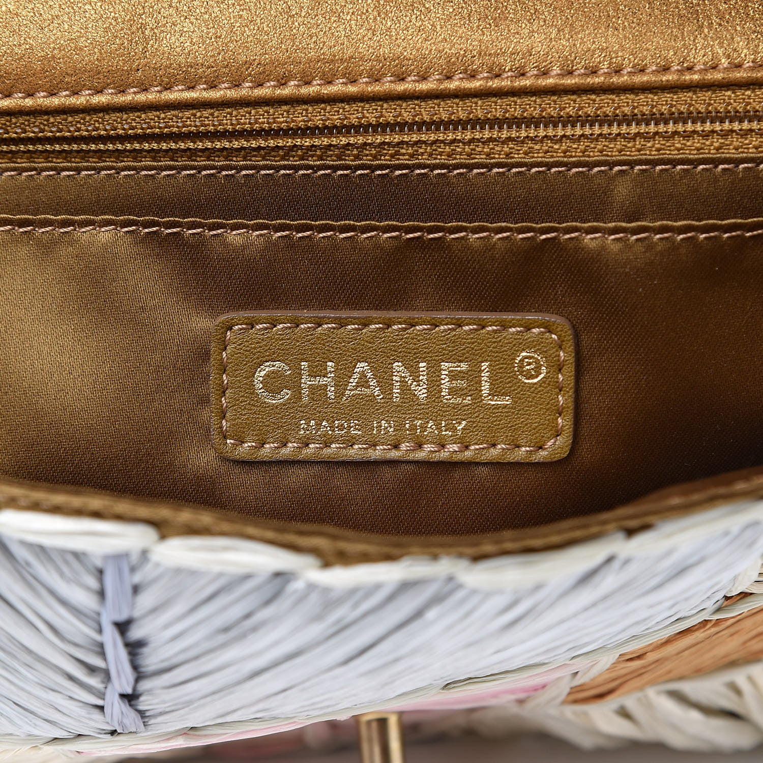 Chanel Metallic Woven Raffia Patchwork Single Flap Green 6 of 11
