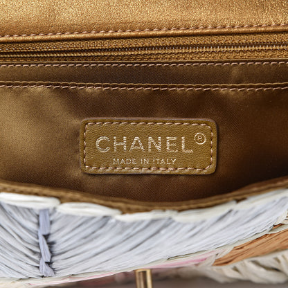 Chanel Metallic Woven Raffia Patchwork Single Flap Green 6 of 11