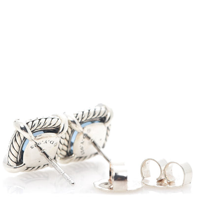 David Yurman Sterling Silver Hampton Blue Topaz Diamond 9mm Chatelaine Bezel Stud Earrings 3 of 4