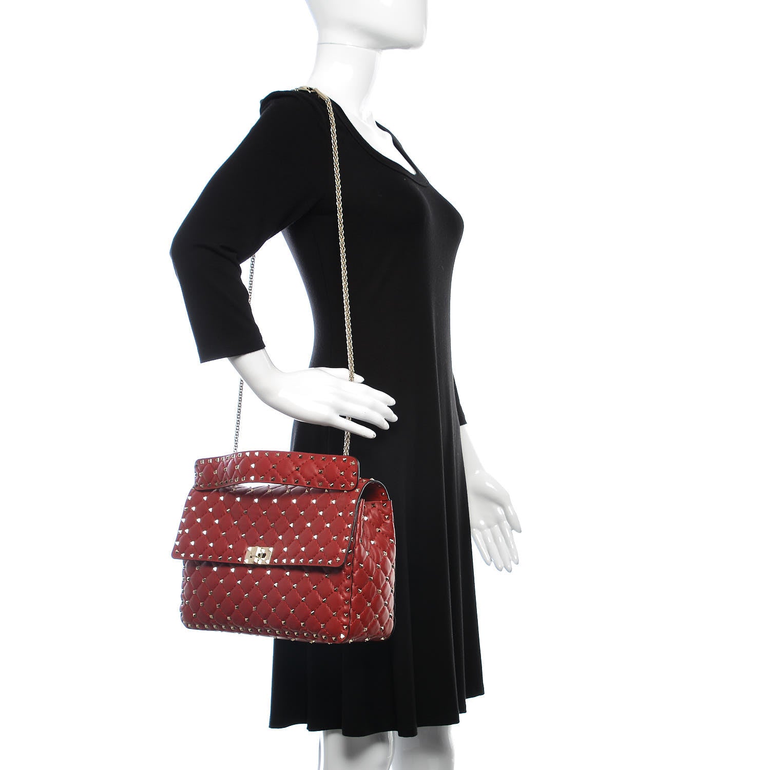 Valentino Garavani Lambskin Large Rockstud Spike Shoulder Bag Red 2 of 12