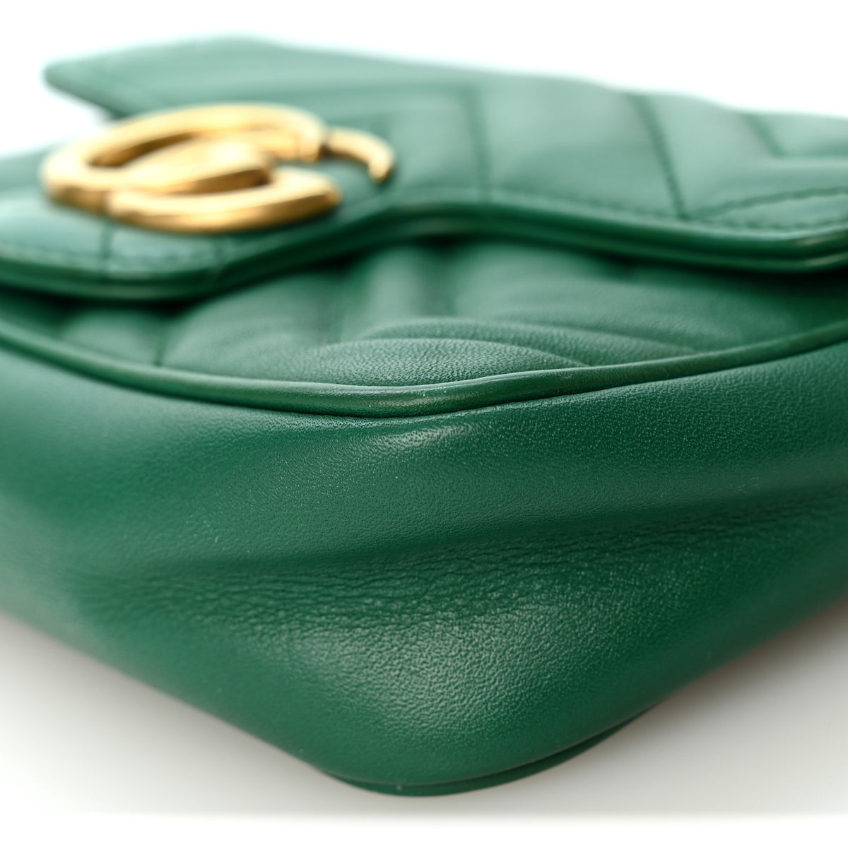 Gucci Calfskin Matelasse Super Mini GG Marmont Shoulder Bag Emerald Green 10 of 11