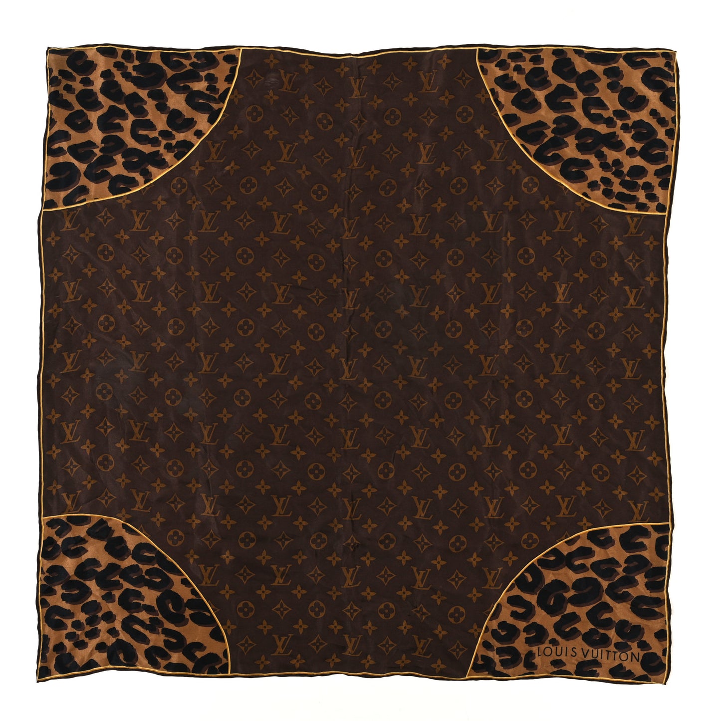 Silk Leopard Monogram Square Scarf