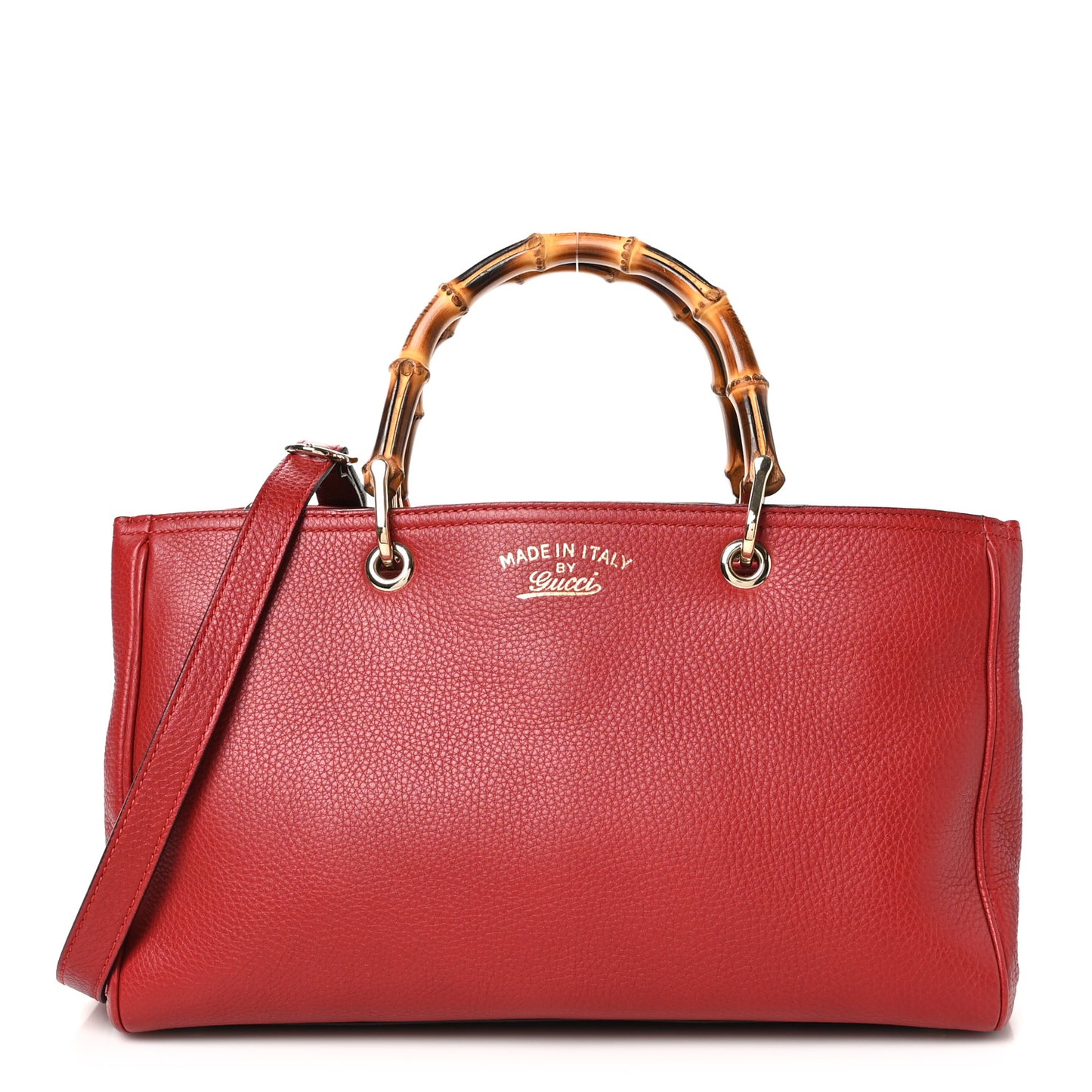 Pebbled Calfskin Medium Bamboo Shopper Tote Red