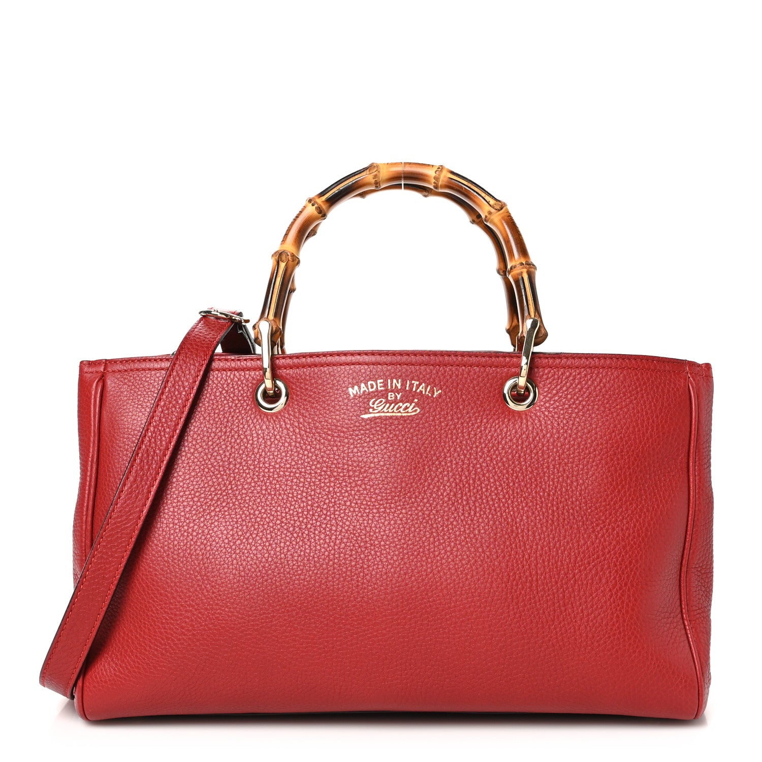 Gucci Pebbled Calfskin Medium Bamboo Shopper Tote Red 1 of 10
