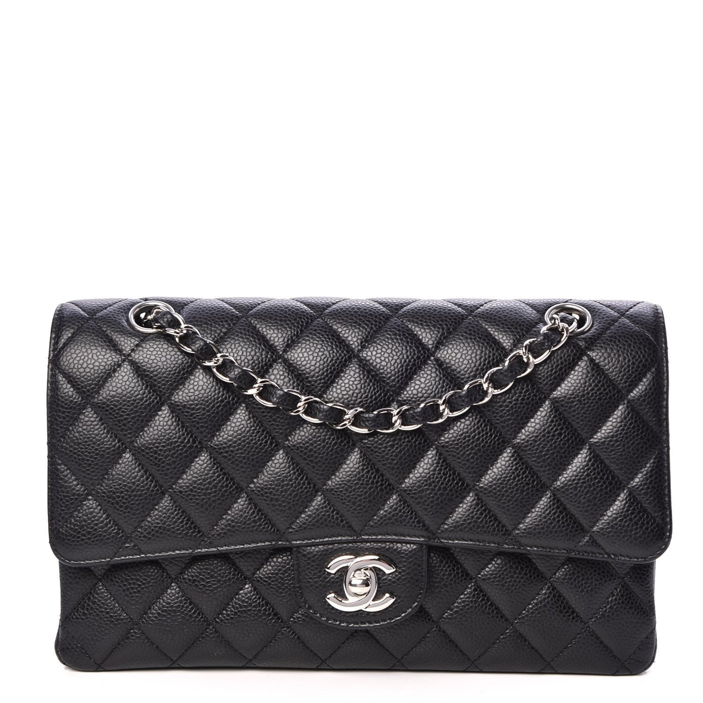 Caviar Quilted Medium Double Flap Black