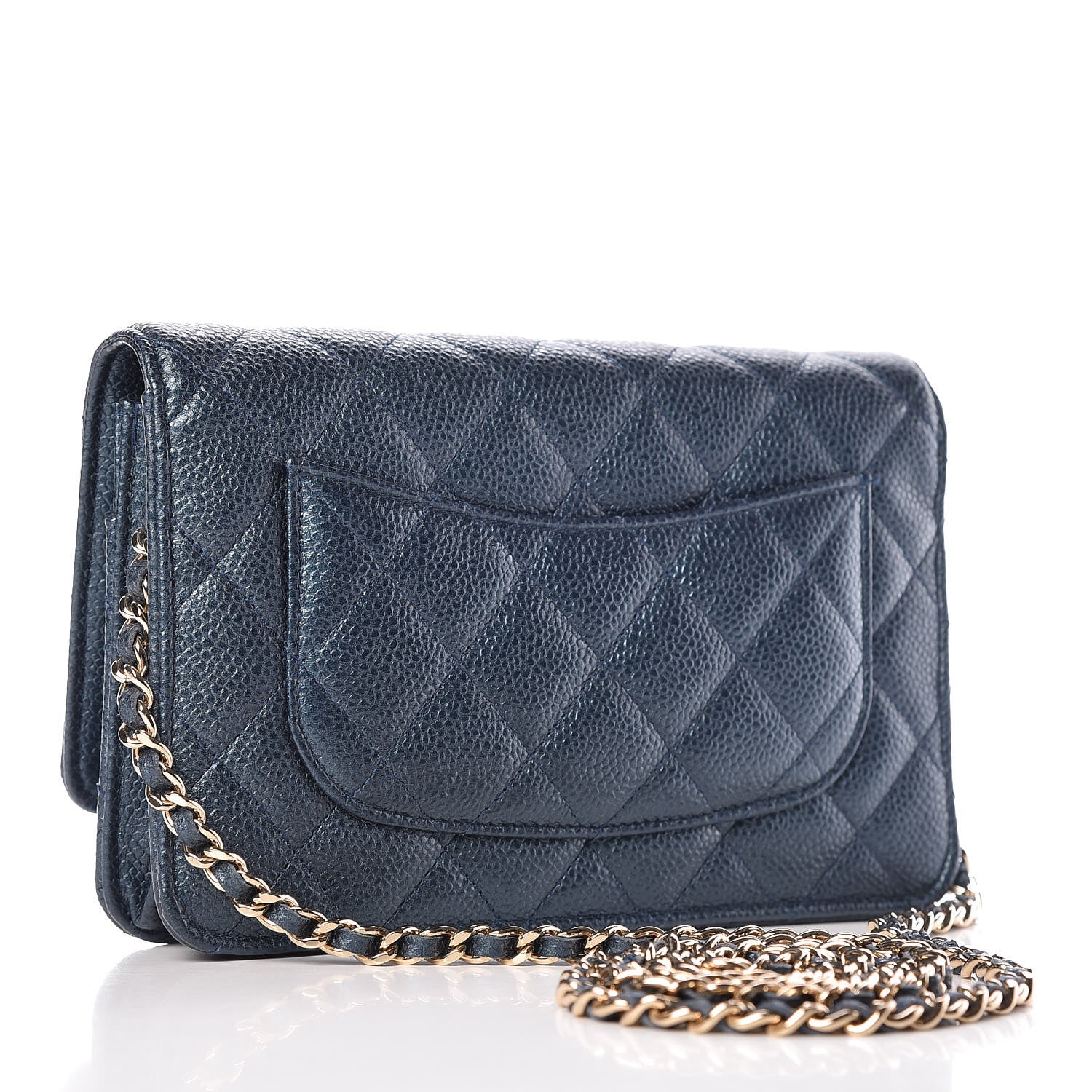 Chanel Iridescent Caviar Quilted Wallet On Chain WOC Dark Blue 3 of 10
