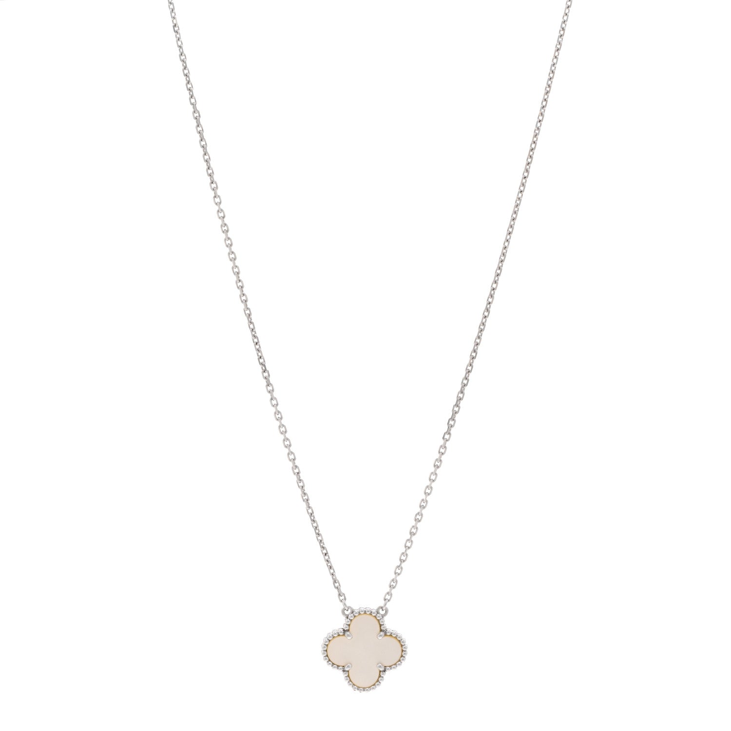 Van Cleef & Arpels 18K White Gold Mother Of Pearl Vintage Alhambra Pendant Necklace 1 of 5