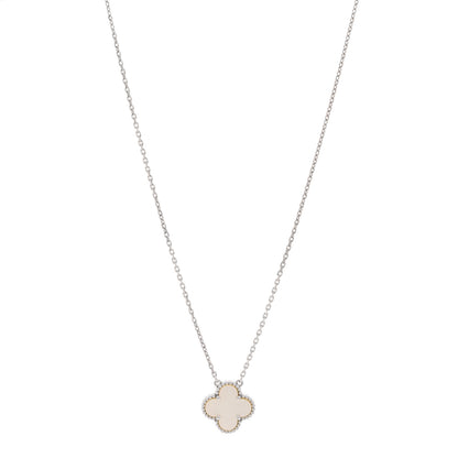 Van Cleef & Arpels 18K White Gold Mother Of Pearl Vintage Alhambra Pendant Necklace 1 of 5