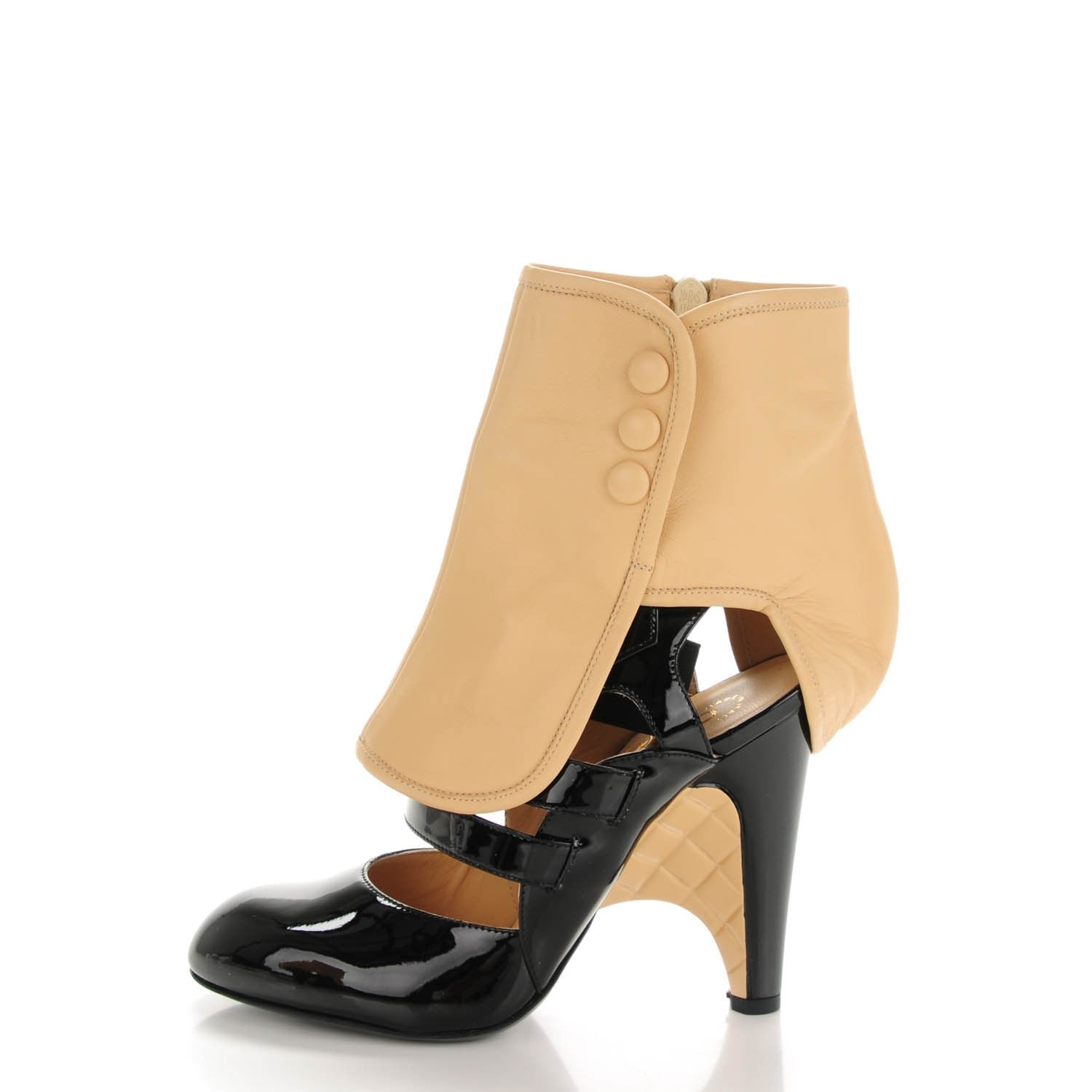 Chanel Patent Calfskin Quilted Pumps 36.5 Black Beige 8 of 10