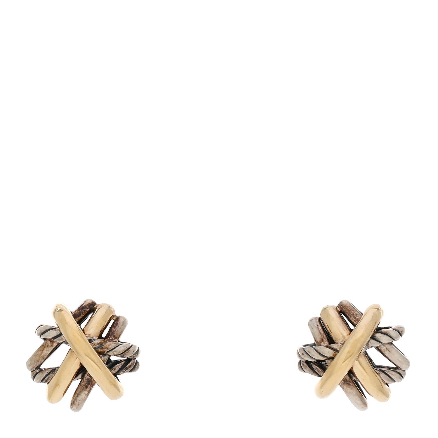 David Yurman Sterling Silver 18K Yellow Gold Crossover Stud Earrings 1 of 4