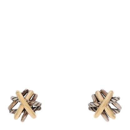 David Yurman Sterling Silver 18K Yellow Gold Crossover Stud Earrings 1 of 4