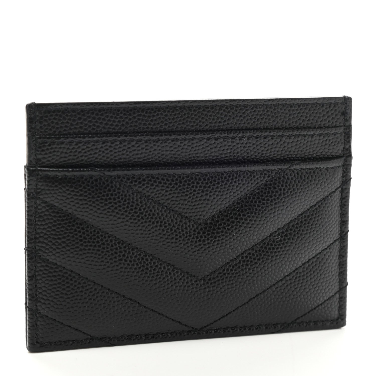 Saint Laurent Grain De Poudre Matelasse Chevron Monogram Credit Card Case Black 3 of 7