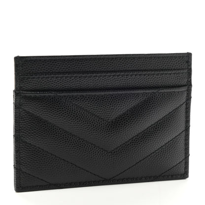 Saint Laurent Grain De Poudre Matelasse Chevron Monogram Credit Card Case Black 3 of 7
