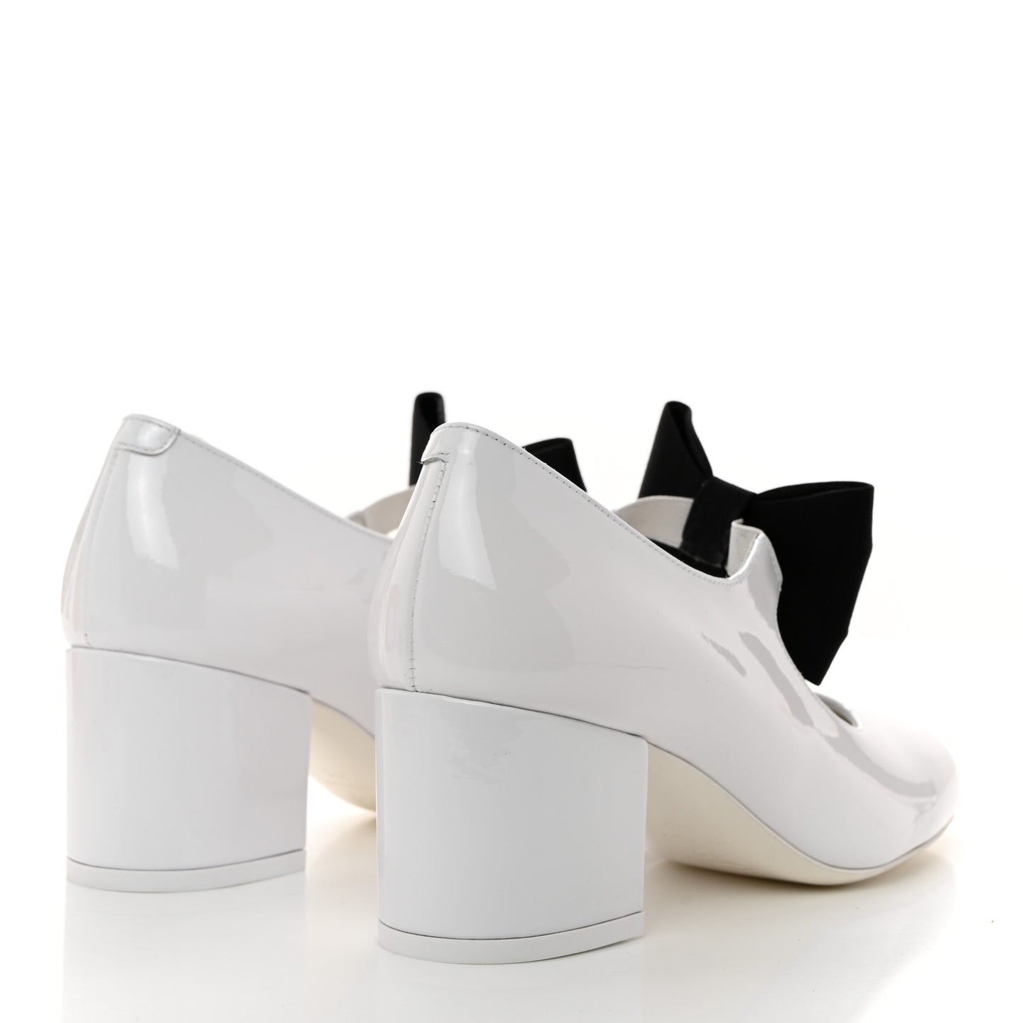 Patent Calfskin Grosgrain Bow Mary Jane Pumps 37 White Black
