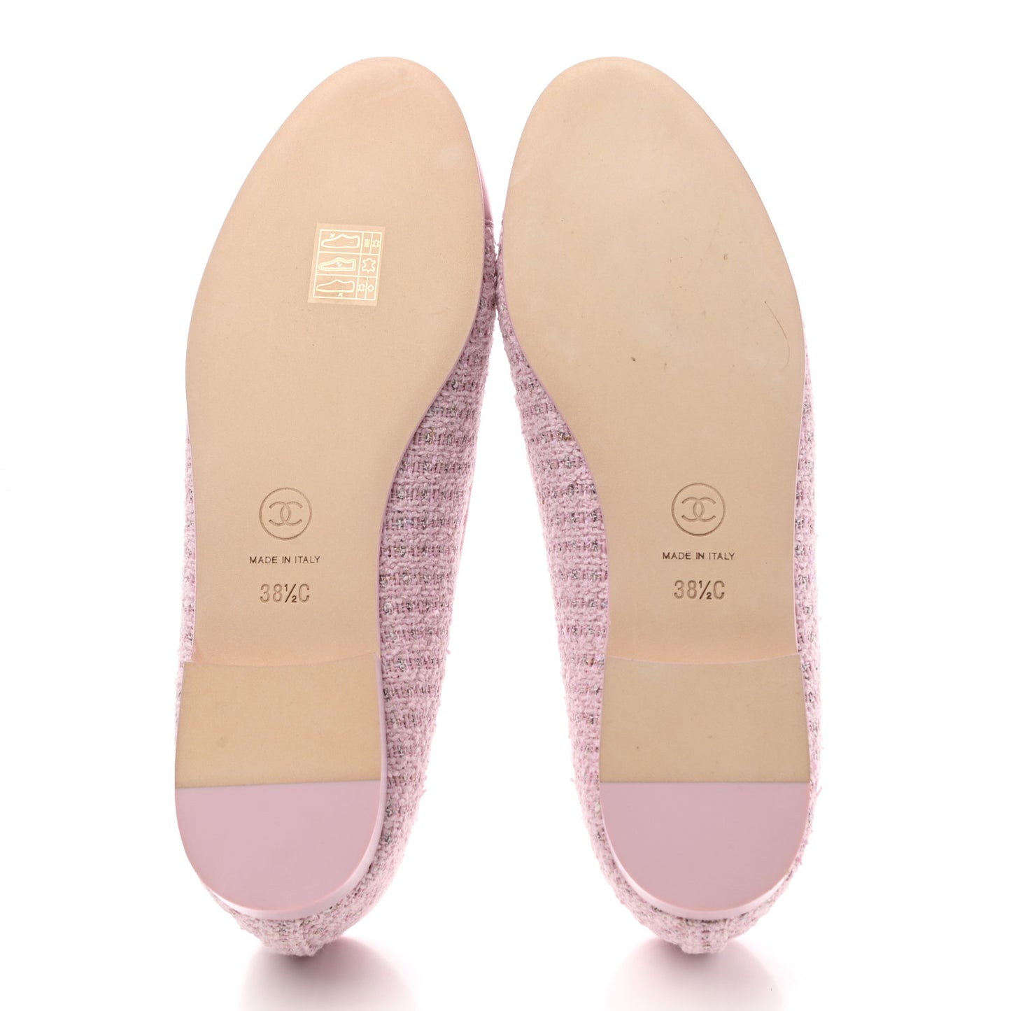 Tweed Lambskin Cap Toe Ballerina Flats 38.5 Pink
