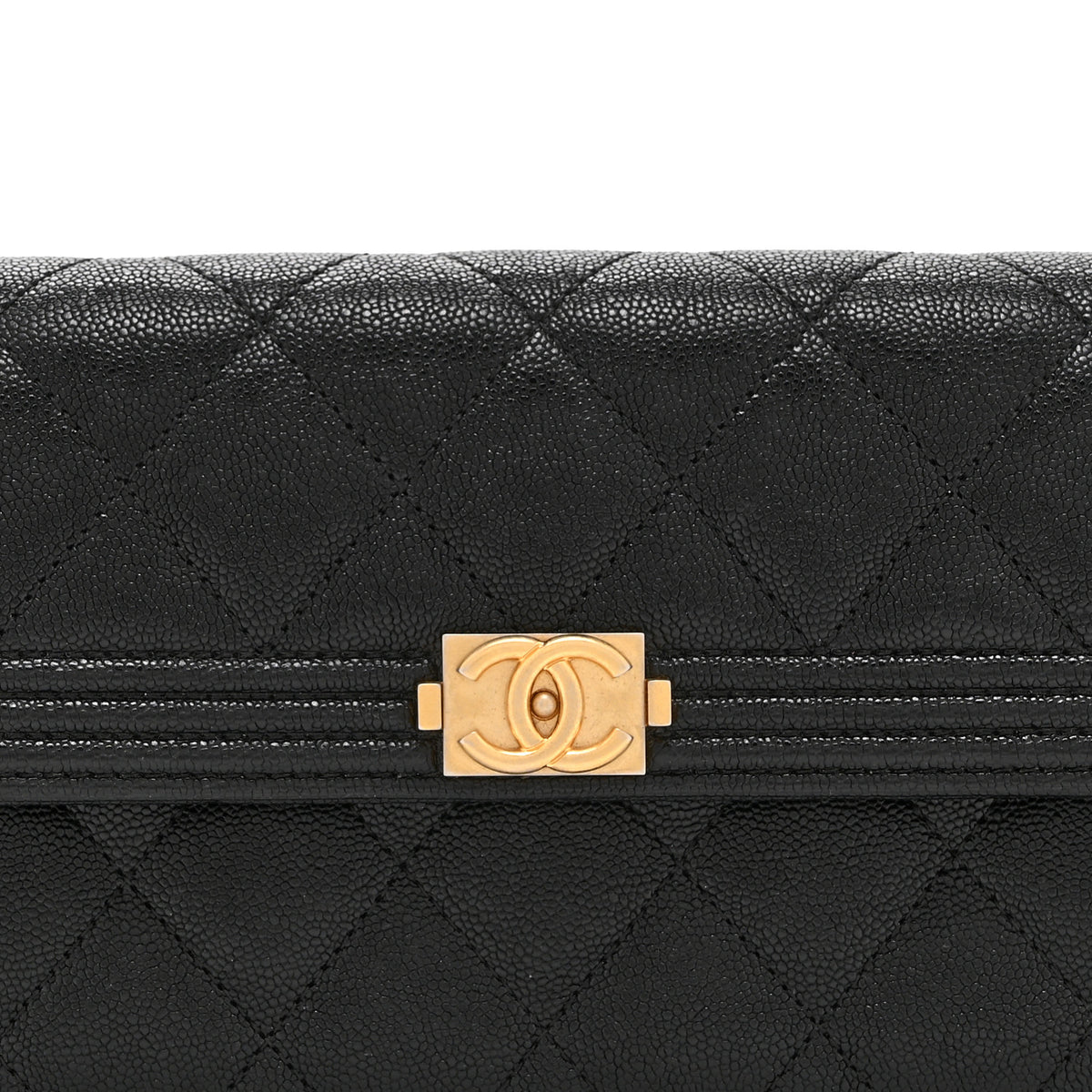 Caviar Quilted Large Boy Gusset Flap Wallet Black