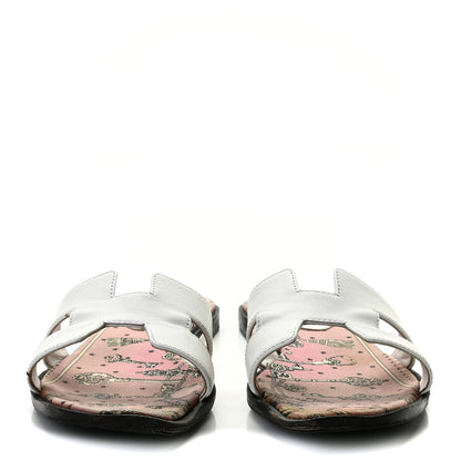 Hermes Box Calfskin Bois De Rose Oran Sandals 40 White 3 of 13
