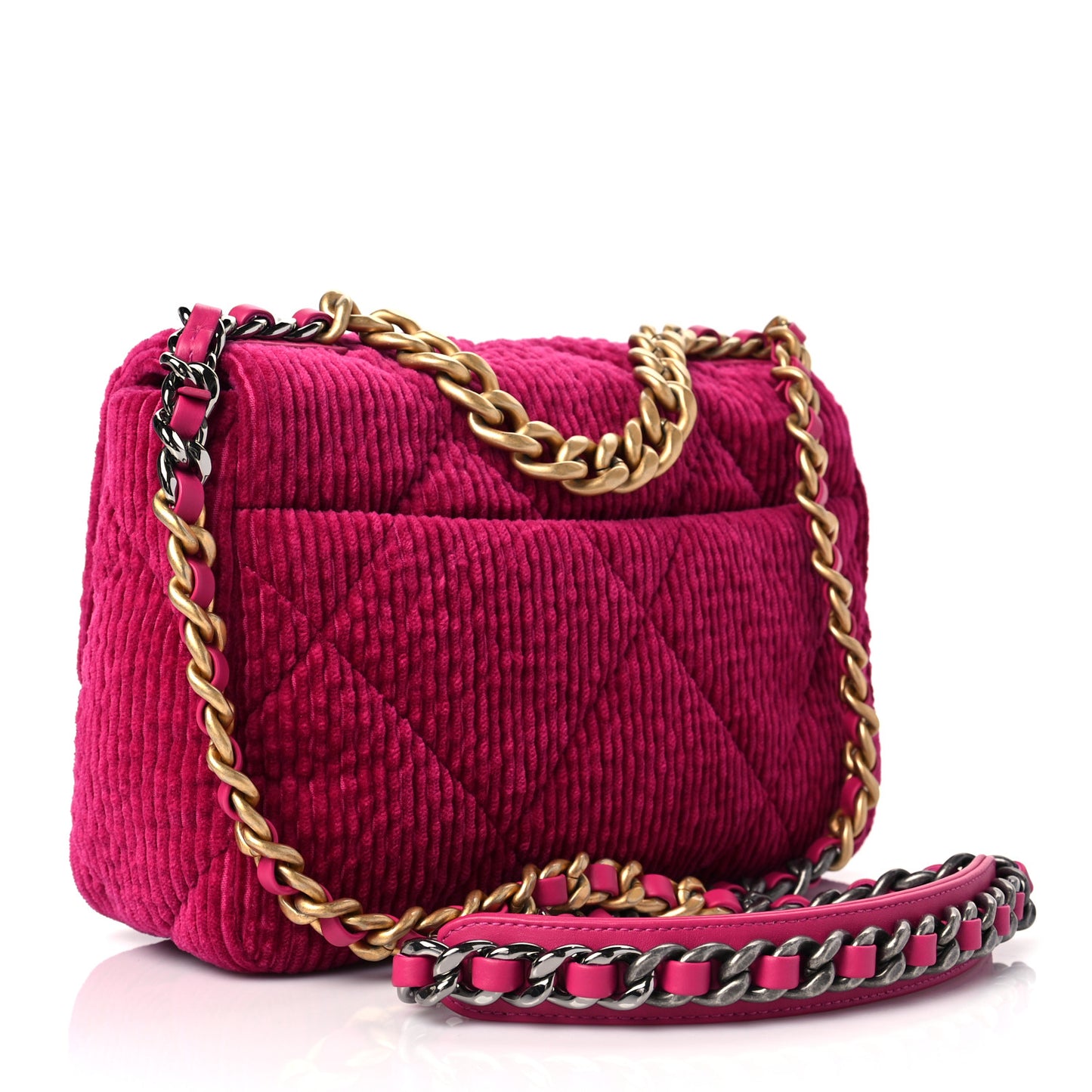Corduroy Quilted Medium Chanel 19 Flap Dark Pink