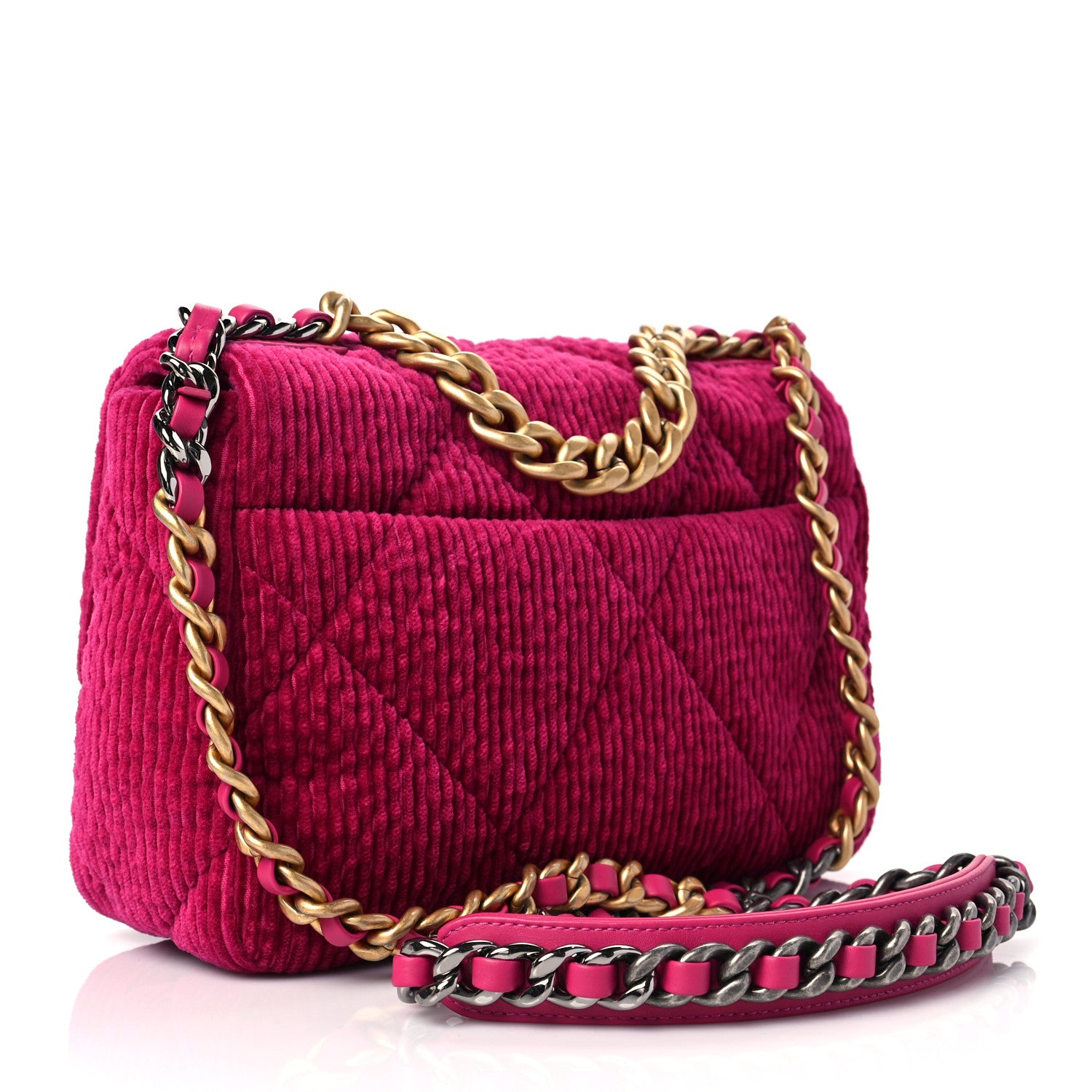 Chanel Corduroy Quilted Medium Chanel 19 Flap Dark Pink 3 of 8