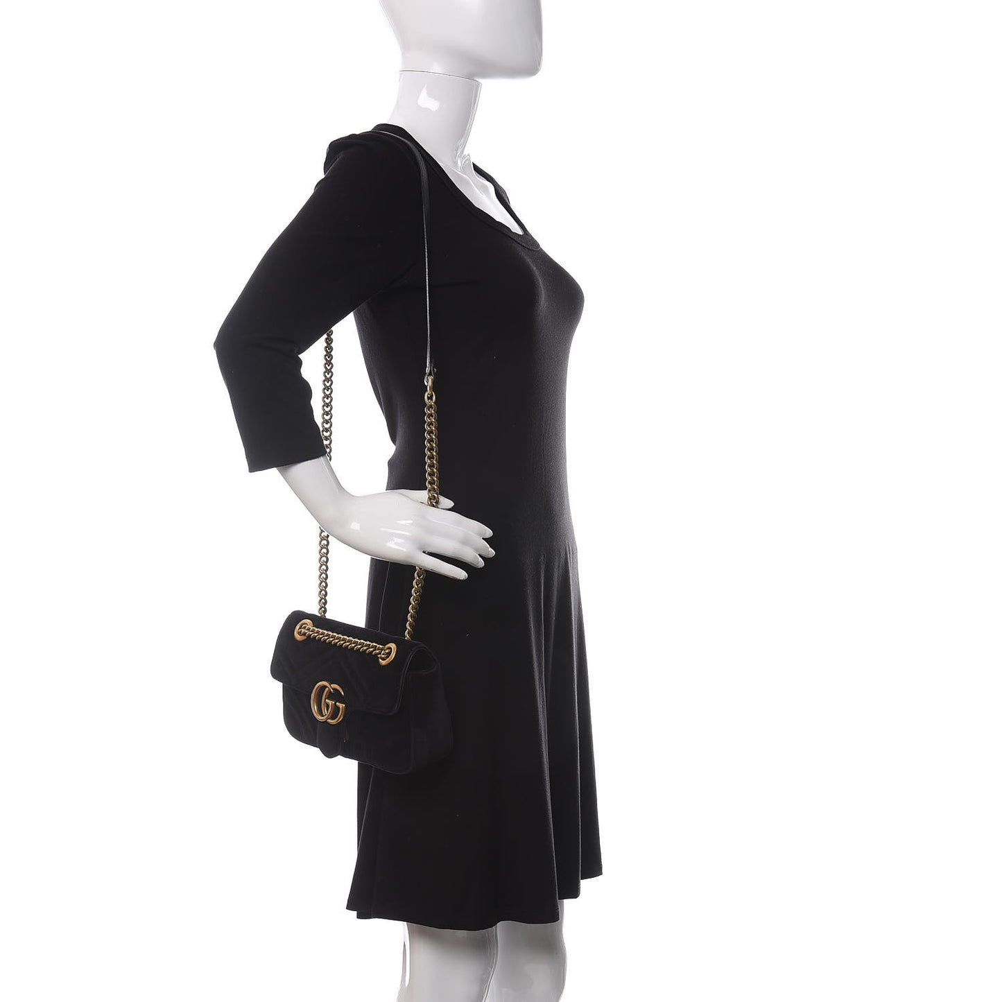 Velvet Matelasse Mini GG Marmont Shoulder Bag Black