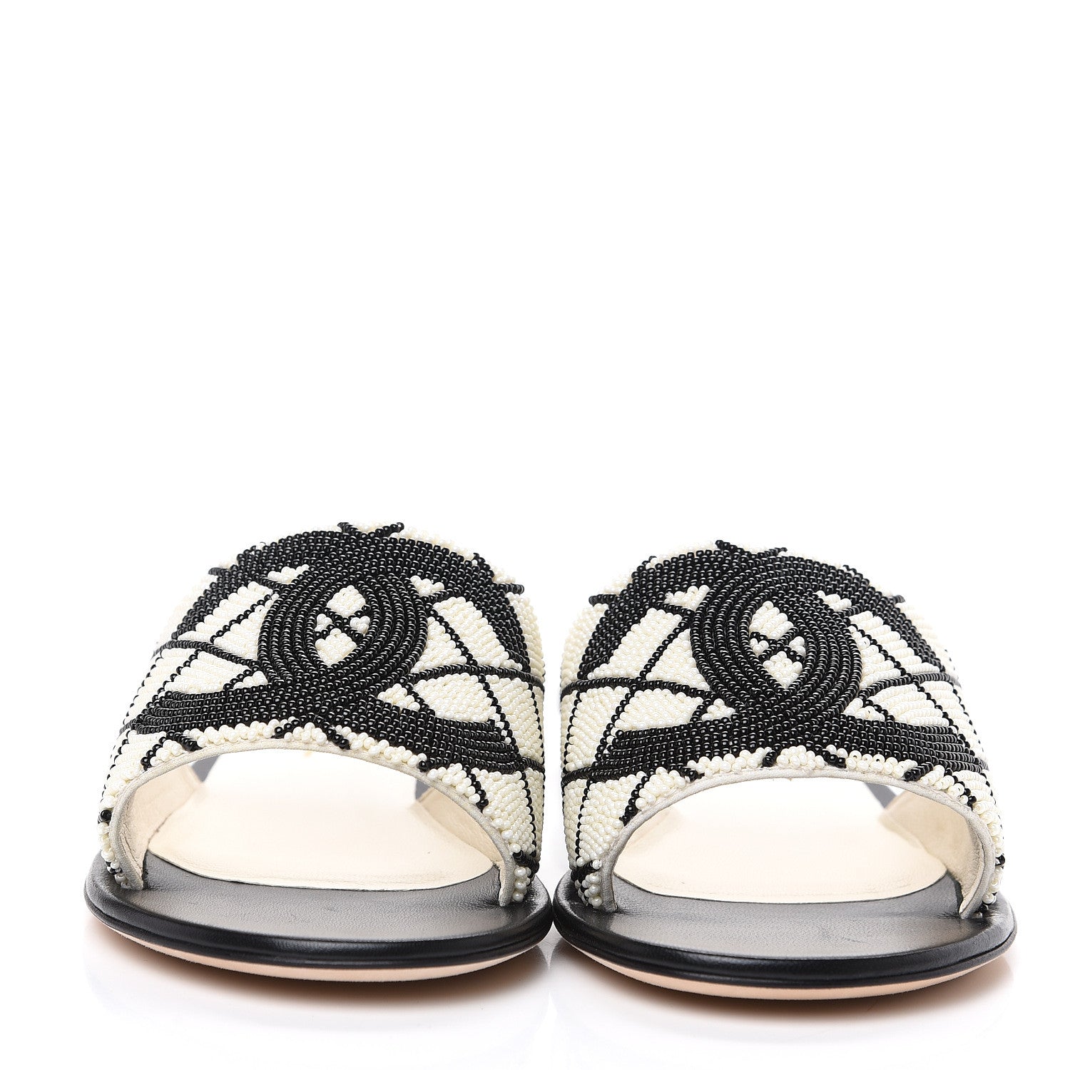Chanel Pearl Embroidery CC Mules 36 Black White 2 of 10