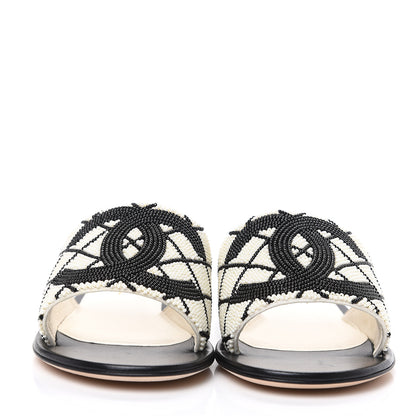 Chanel Pearl Embroidery CC Mules 36 Black White 2 of 10