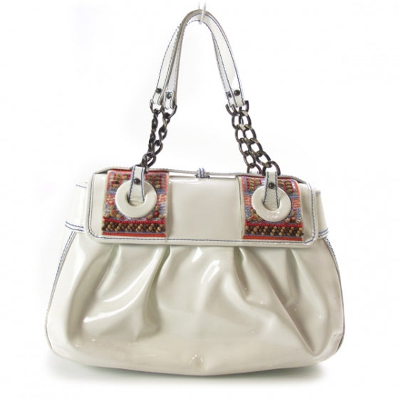 Patent Beaded B Bag White