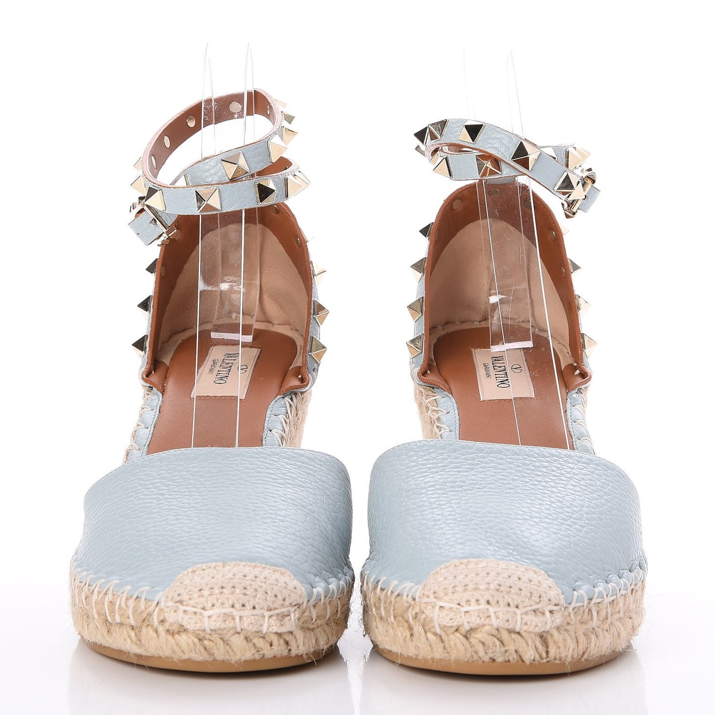 Grained Calfskin Rockstud Ankle Wrap Espadrille 15/85mm Wedges 40 Sky Sorbet
