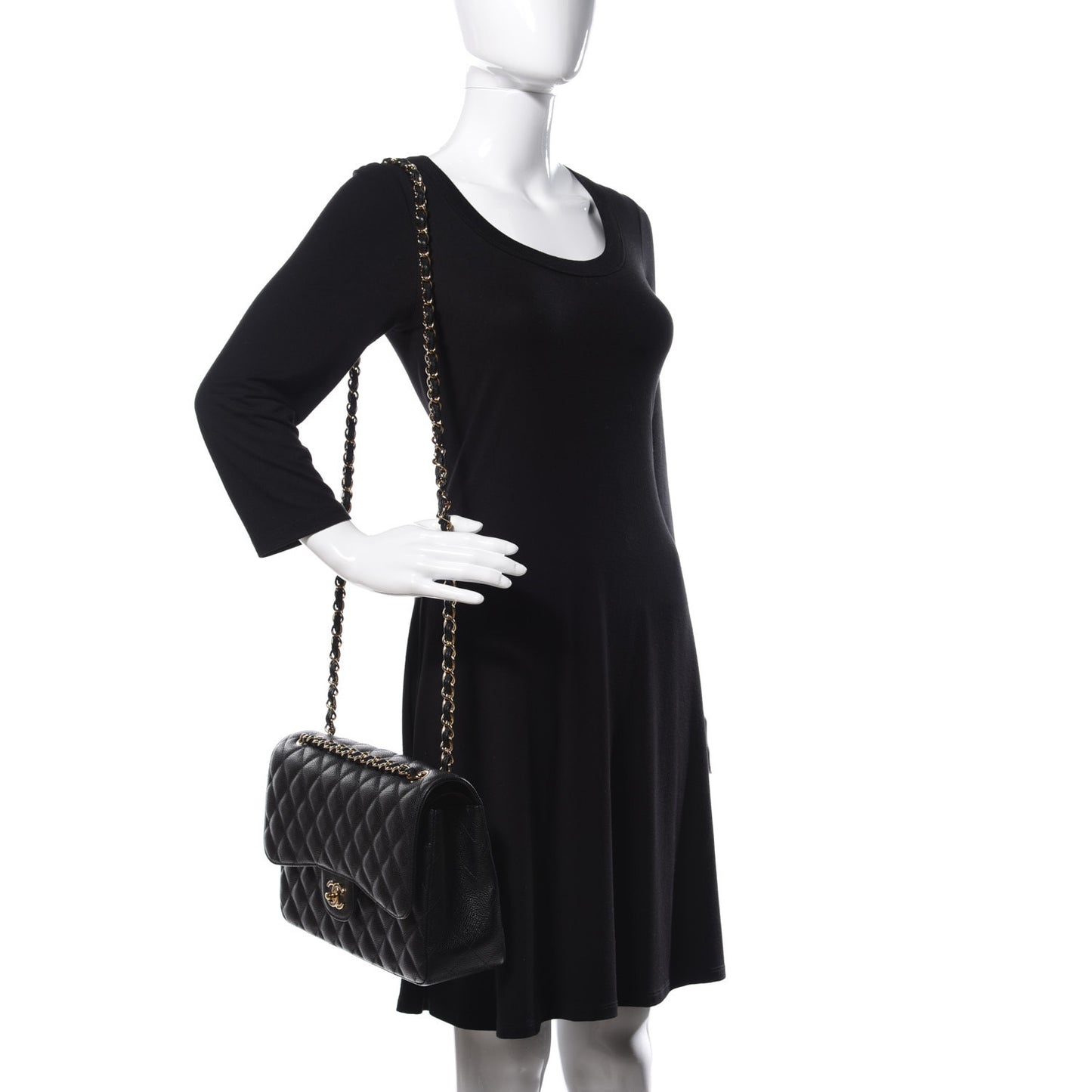 Caviar Quilted Jumbo Double Flap Black