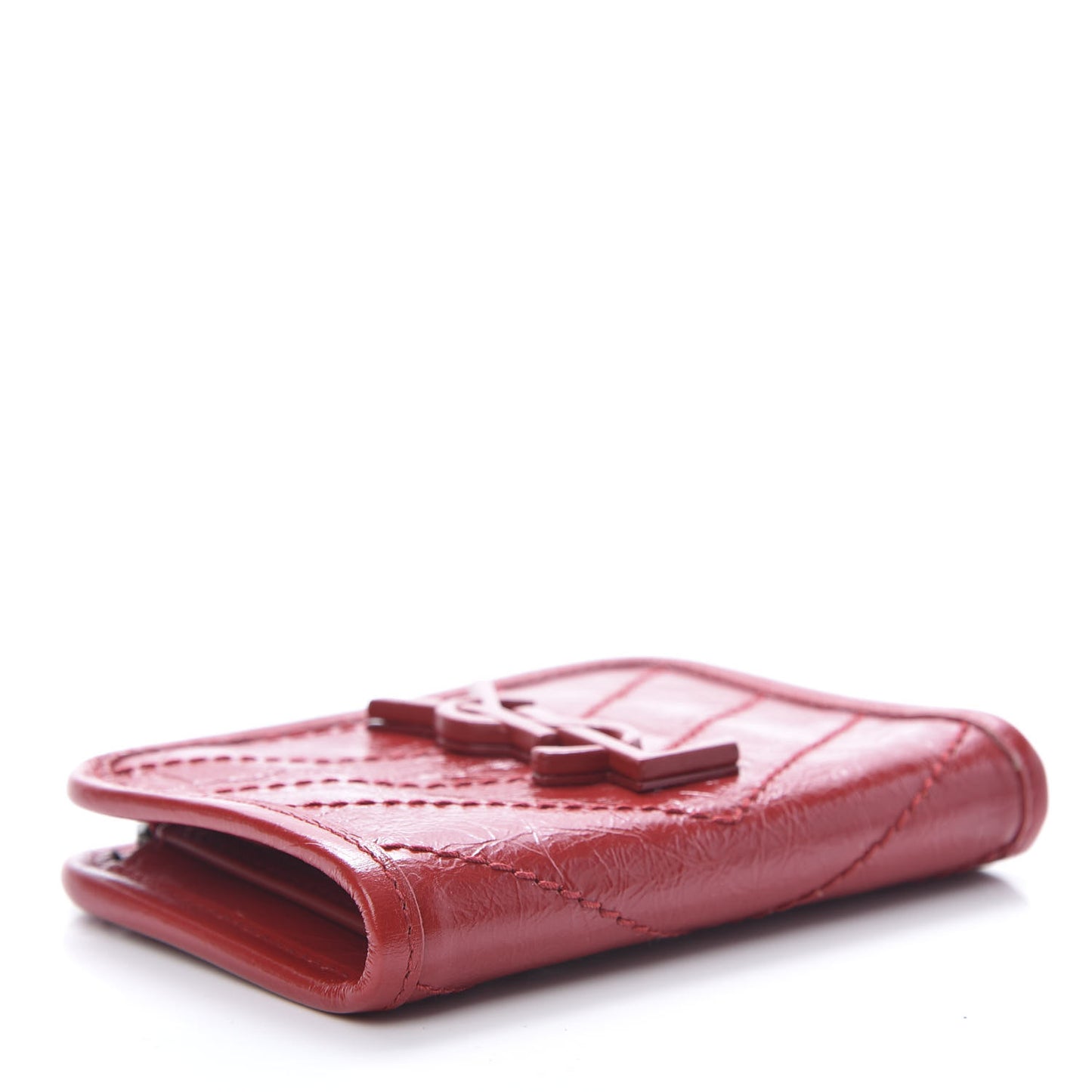 Crinkled Calfskin Matelasse Monogram Niki Card Holder Red
