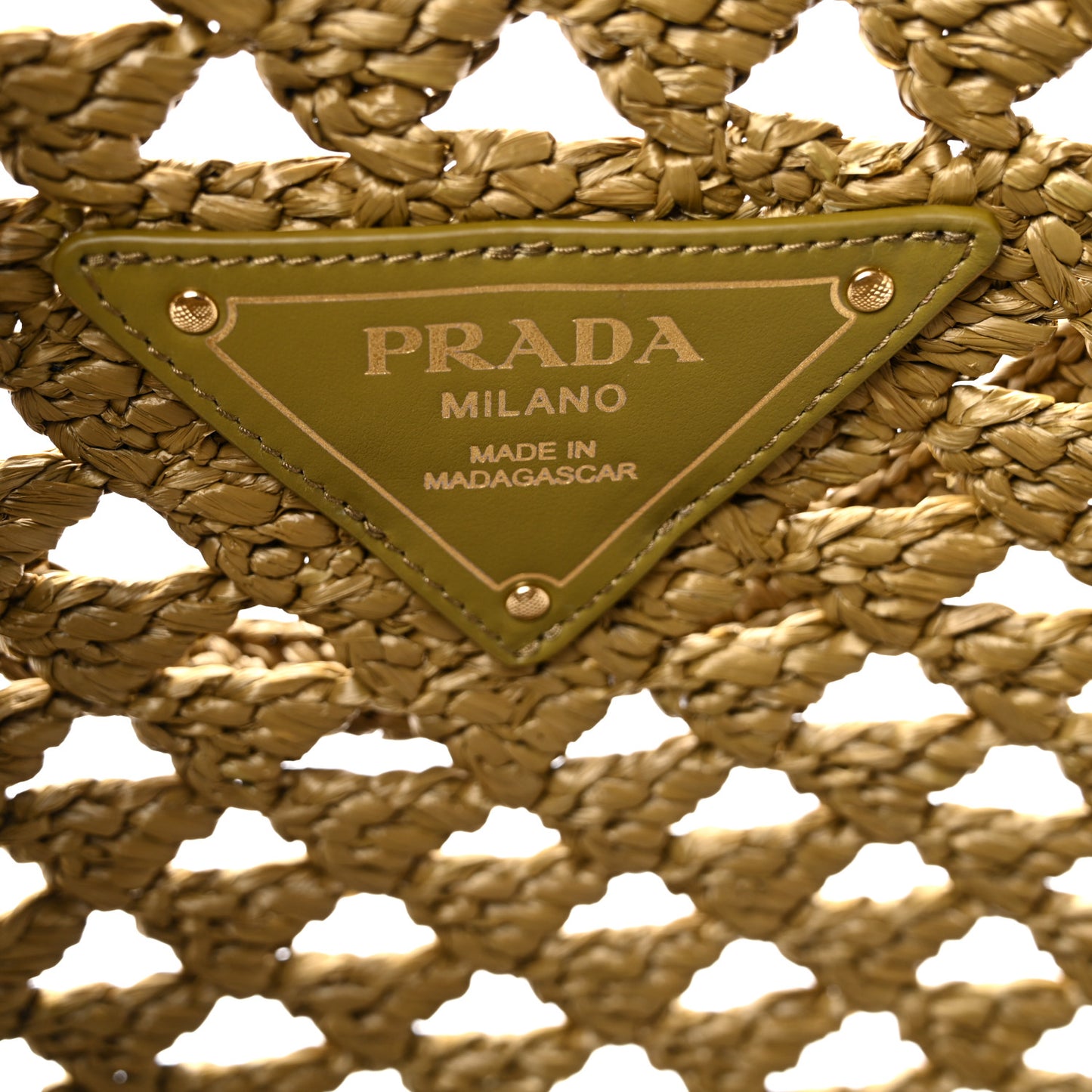 Yarn Raffia Effect Crochet Logo Embroidered Tote Bag Oliva