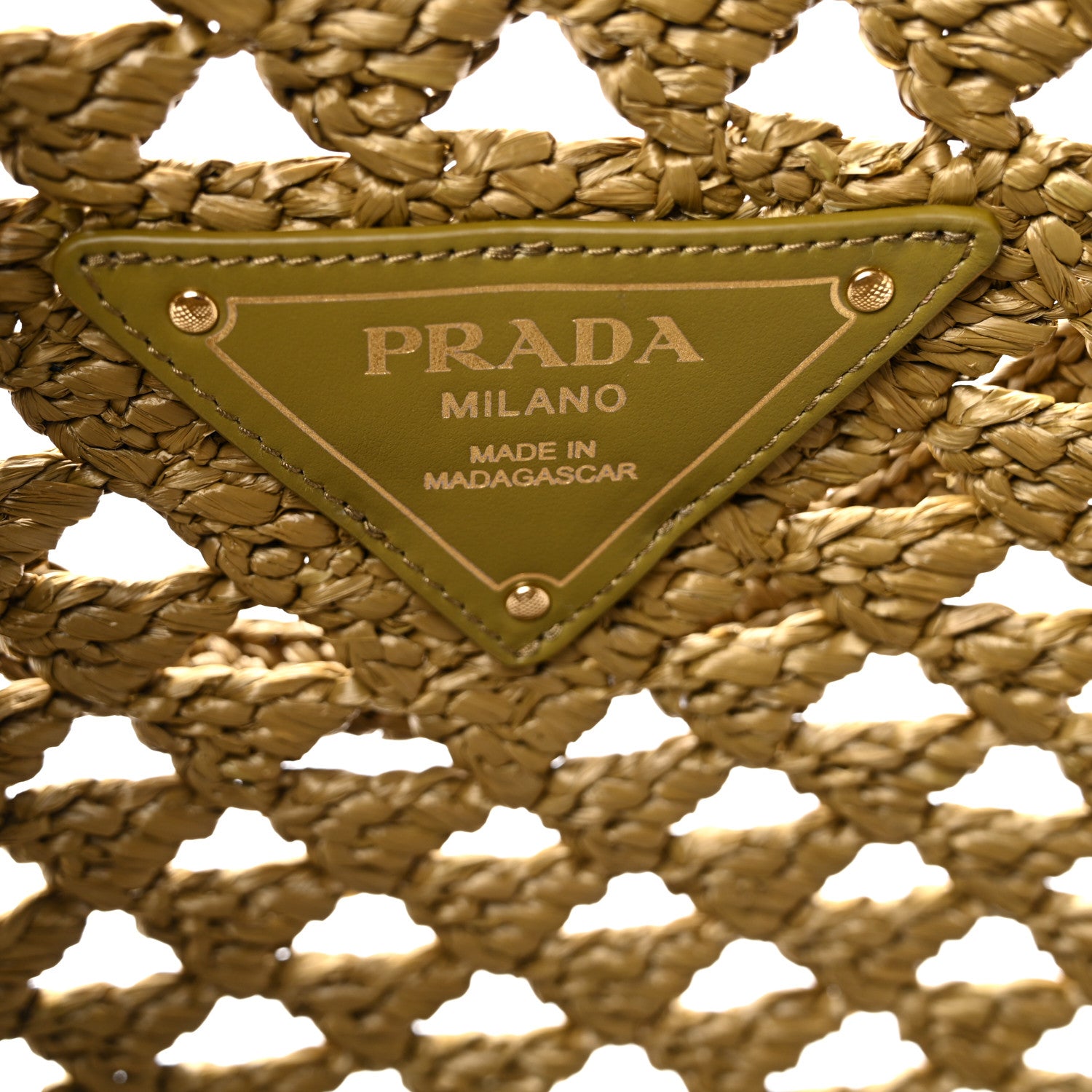 Prada Yarn Raffia Effect Crochet Logo Embroidered Tote Bag Oliva 6 of 9
