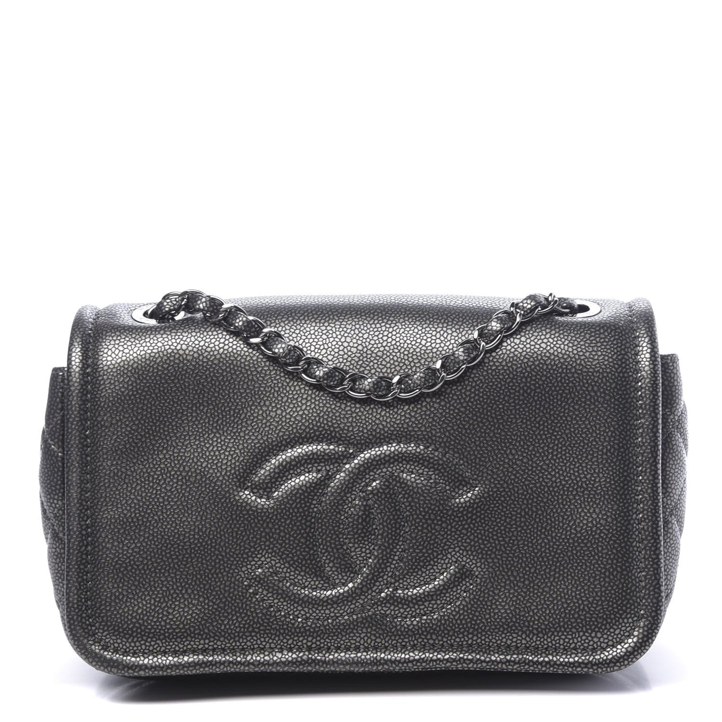 Metallic Caviar Medium Timeless CC Flap Dark Silver