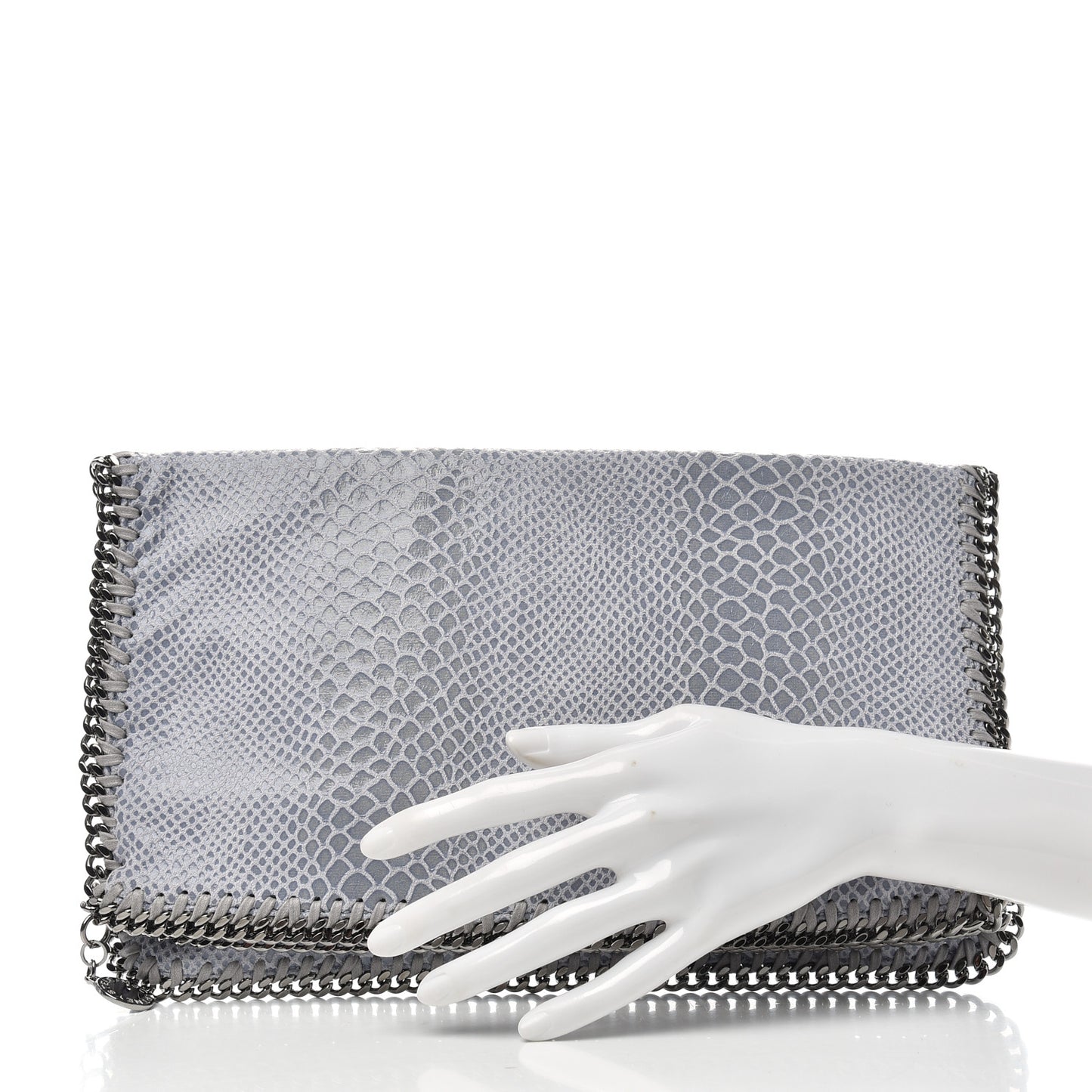Eco Python Embossed Falabella Fold Over Clutch Light Blue