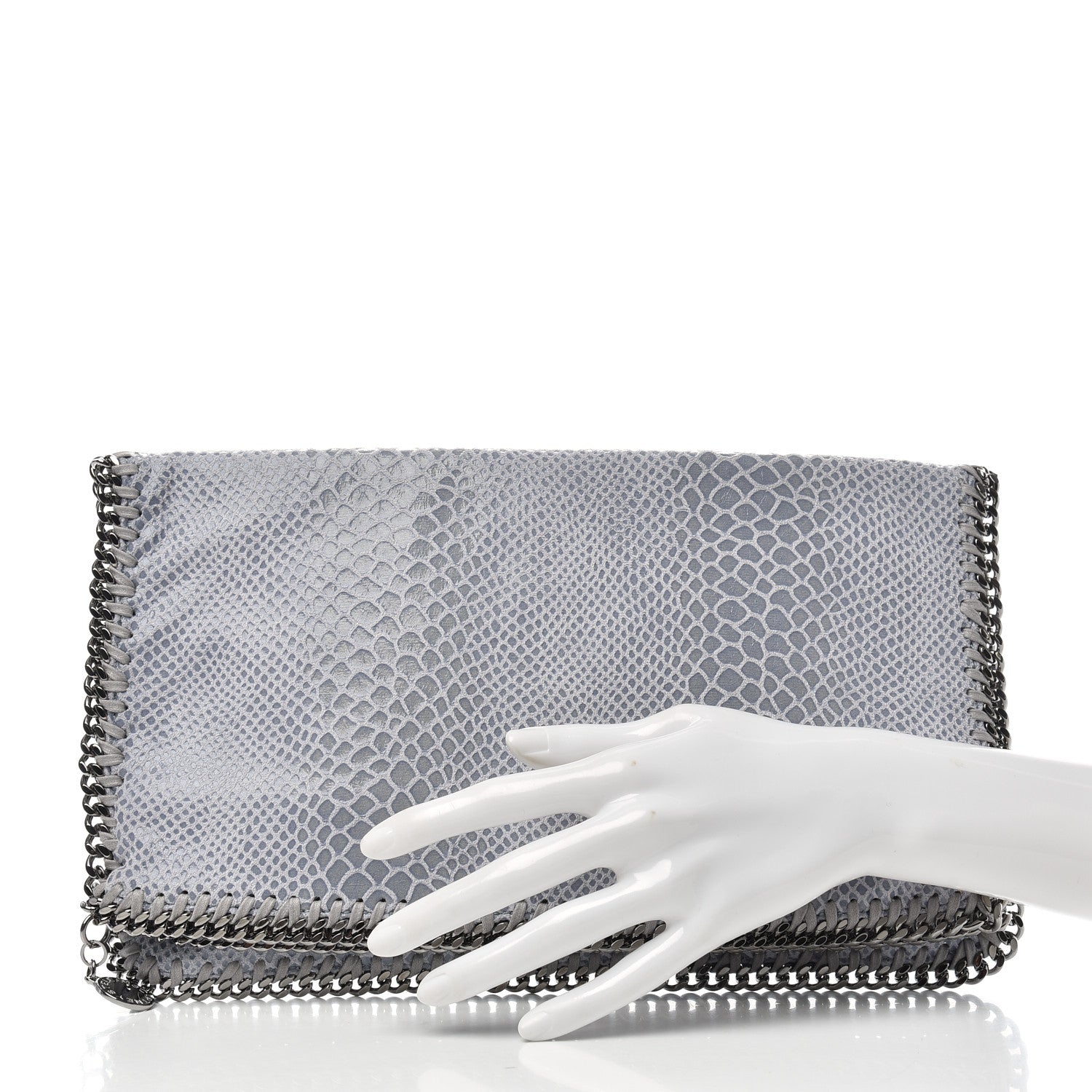 Stella McCartney Eco Python Embossed Falabella Fold Over Clutch Light Blue 2 of 8