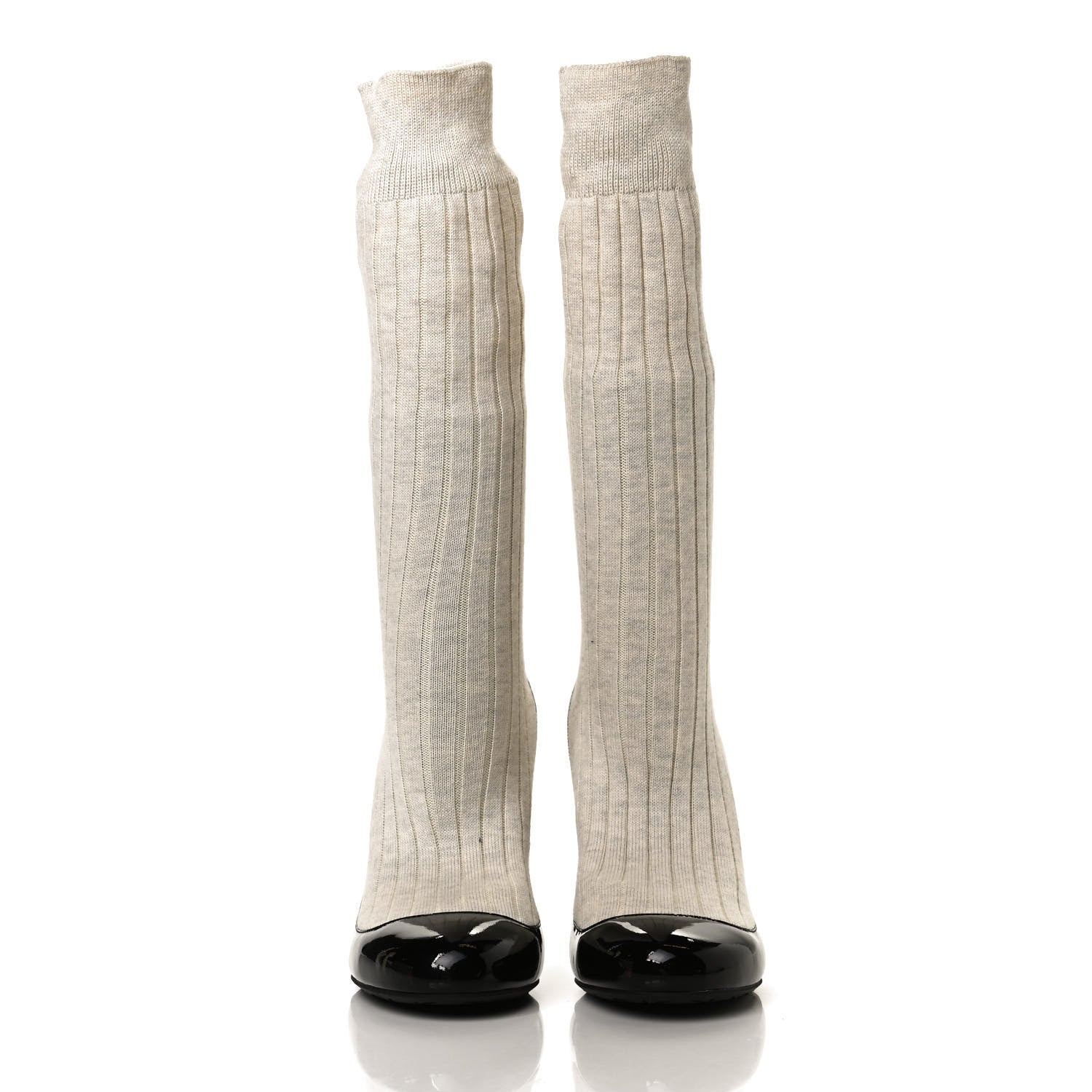 Chanel Patent Sock Boots 39.5 Black White 1054387 – FASHIONPHILE