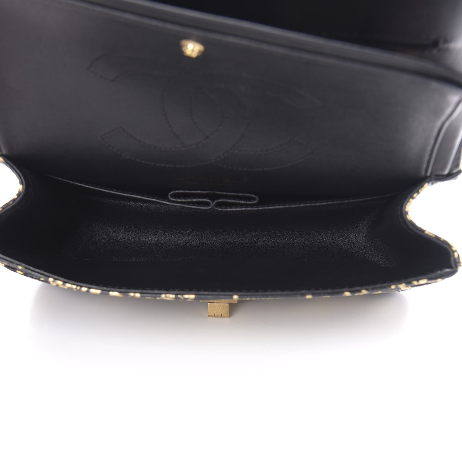Chanel Calfskin Crocodile Embossed Graffiti 2.55 Cocodile Reissue 225 Flap Black Gold 5 of 11