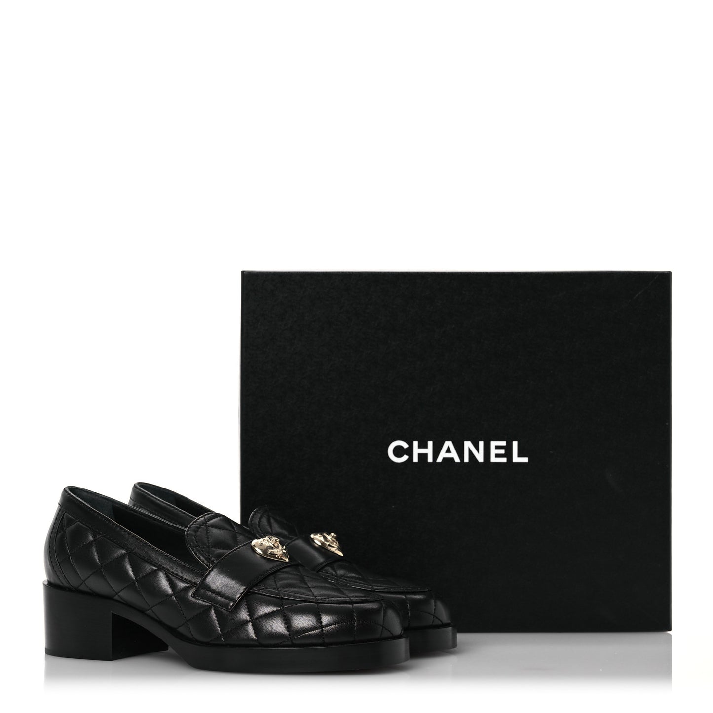 Lambskin Quilted CC Heart Loafers 38 Black