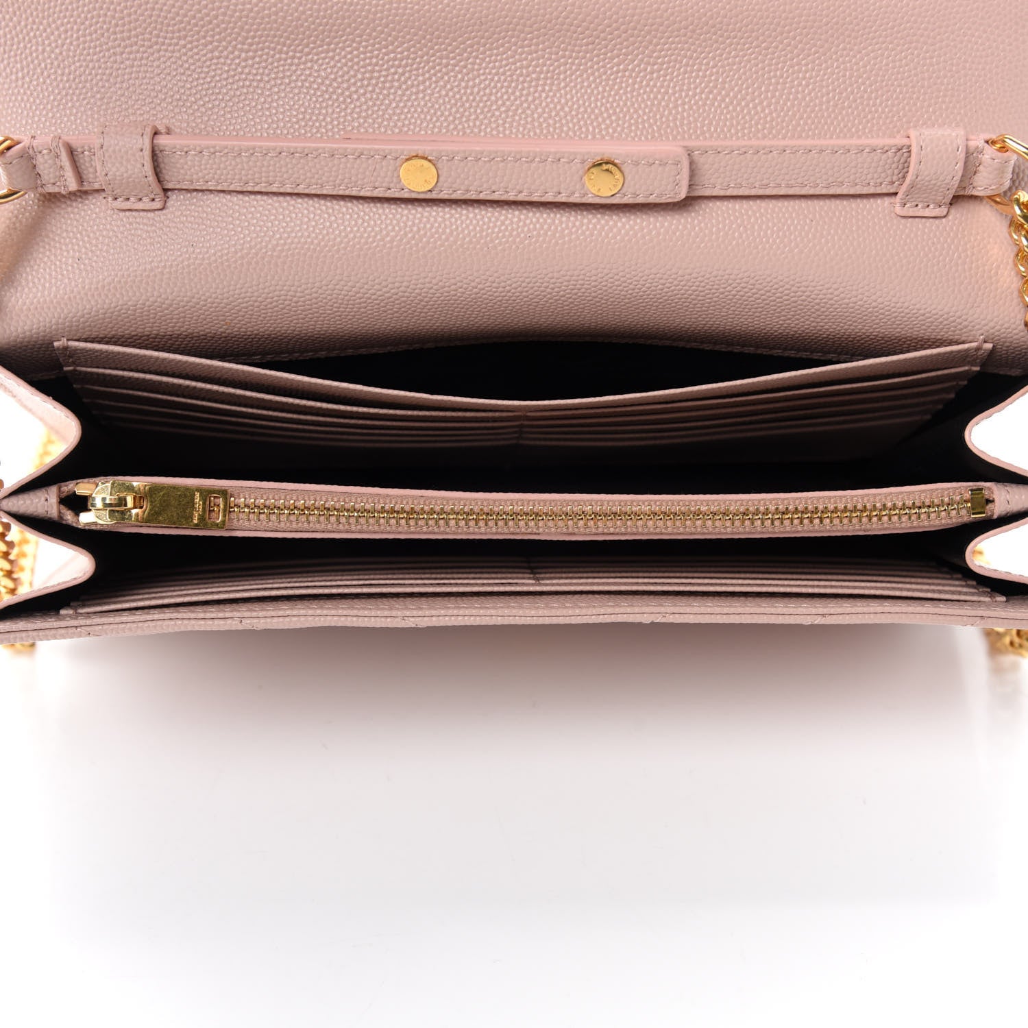 Saint Laurent Grain De Poudre Matelasse Chevron Monogram Chain Wallet Pale Blush 5 of 12